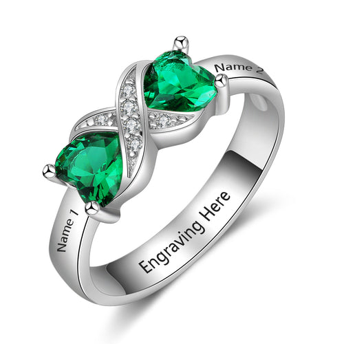 Sterling Silver Crossover Heart Birthstone Name Ring
