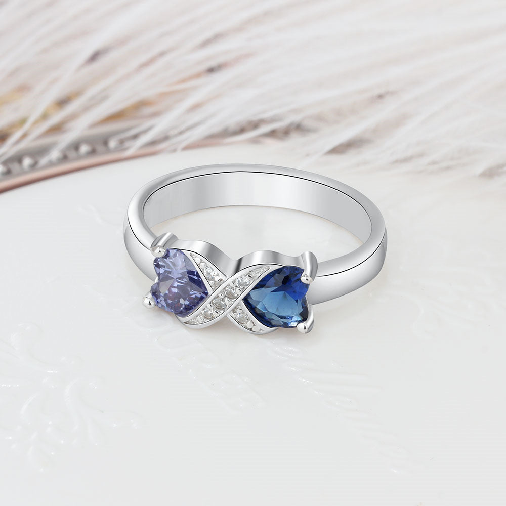Sterling Silver Crossover Heart Birthstone Name Ring