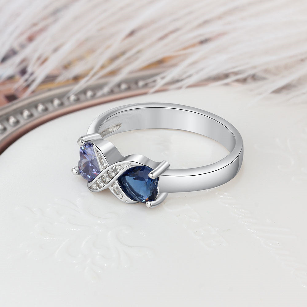 Sterling Silver Crossover Heart Birthstone Name Ring