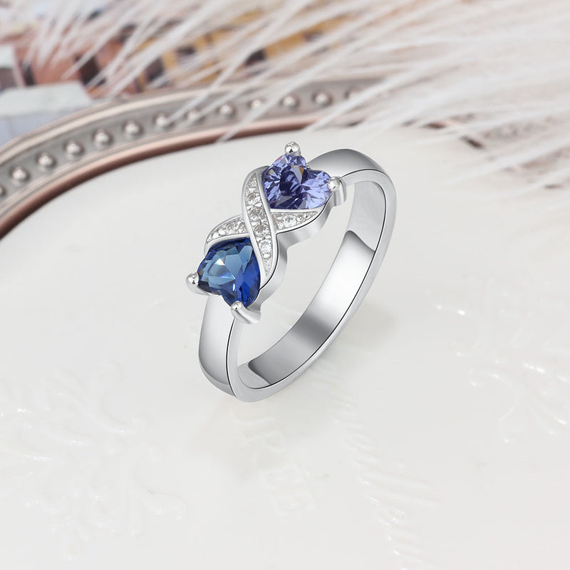 Sterling Silver Crossover Heart Birthstone Name Ring