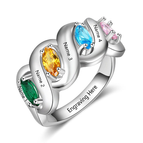 Sterling Silver Twisted Infinity Birthstone Name Ring