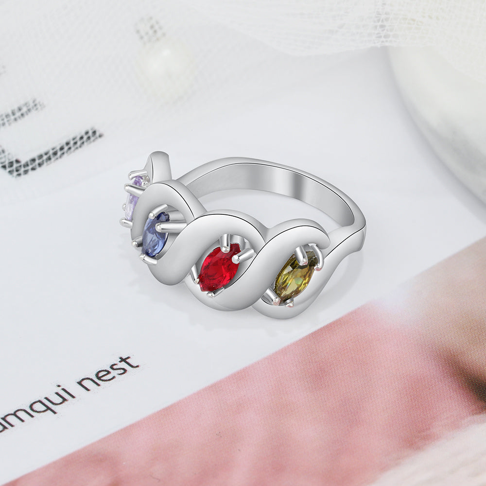 Sterling Silver Twisted Infinity Birthstone Name Ring