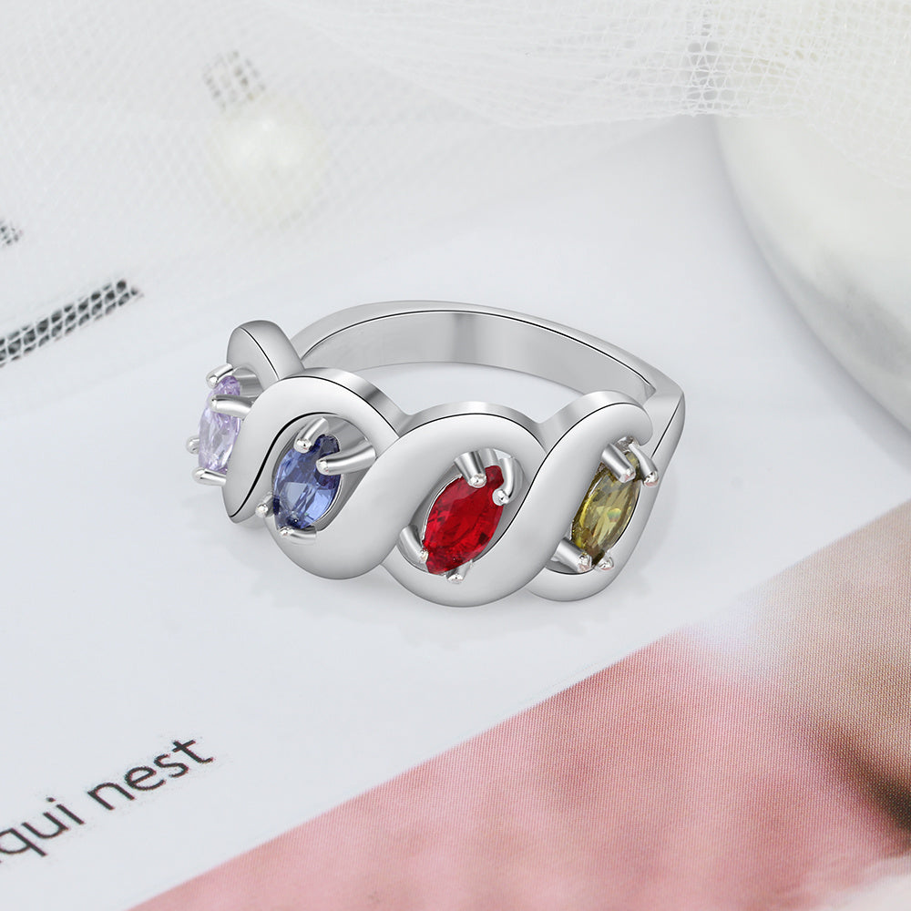 Sterling Silver Twisted Infinity Birthstone Name Ring