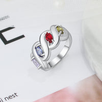 Sterling Silver Twisted Infinity Birthstone Name Ring