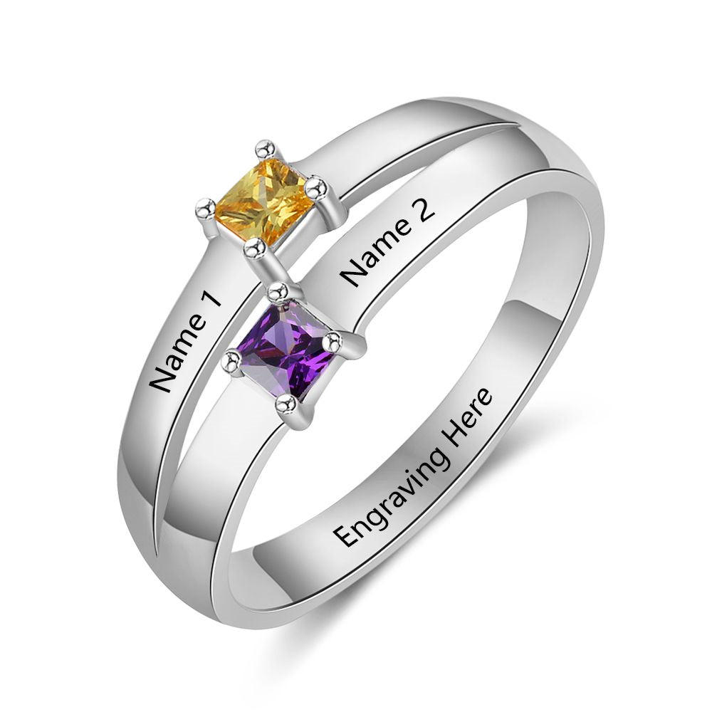 Sterling Silver Double Band Two Stone Name Ring