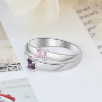 Sterling Silver Double Band Two Stone Name Ring