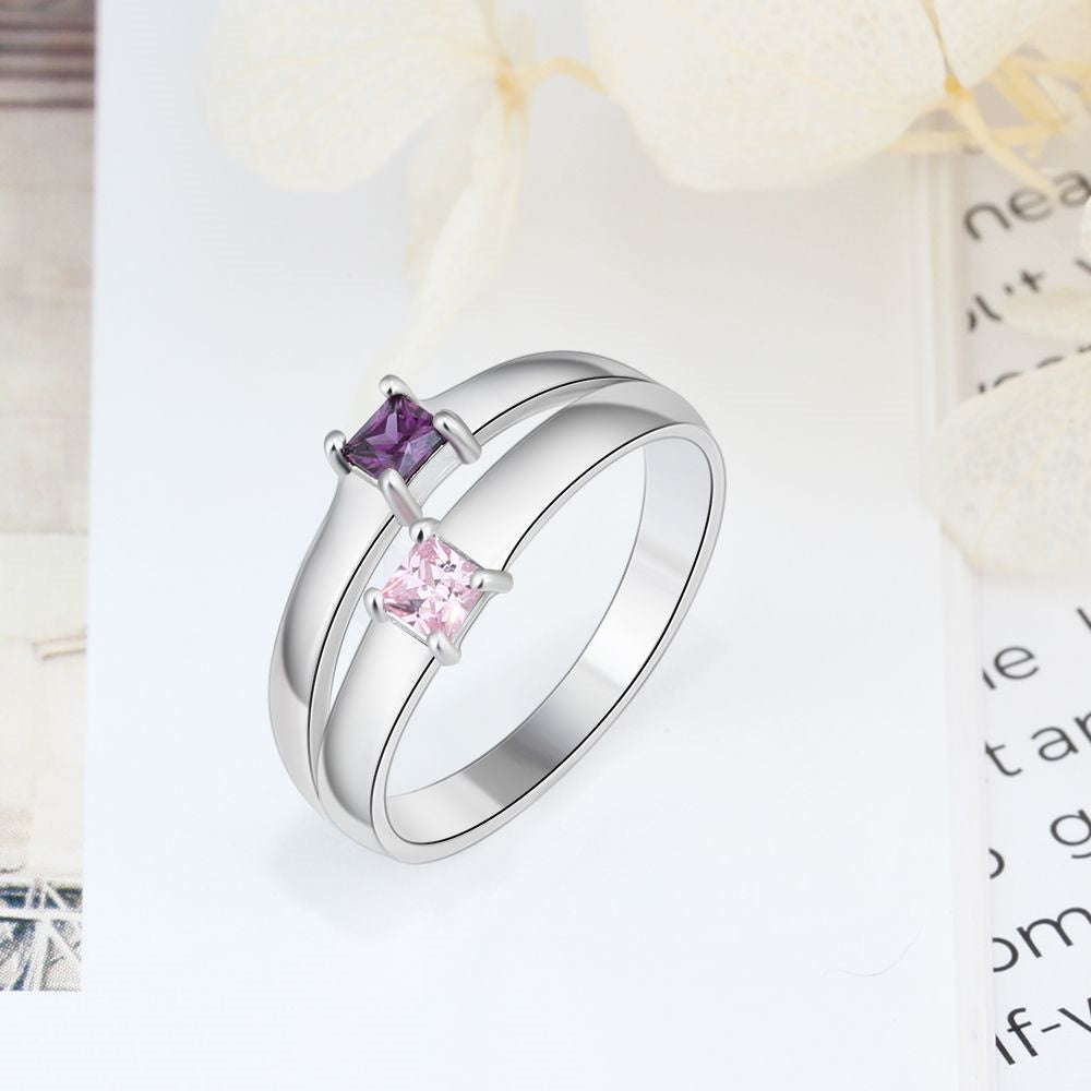 Sterling Silver Double Band Two Stone Name Ring