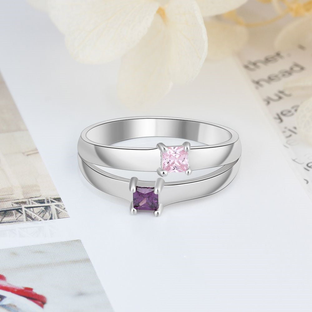 Sterling Silver Double Band Two Stone Name Ring