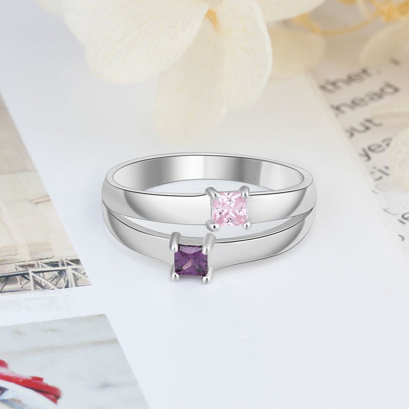 Sterling Silver Double Band Two Stone Name Ring