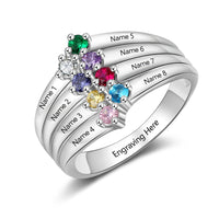 Sterling Silver Stacked Band Birthstone Engraved Ring