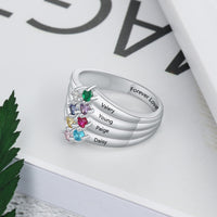 Sterling Silver Stacked Band Birthstone Engraved Ring