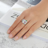 Sterling Silver Stacked Band Birthstone Engraved Ring