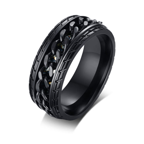 Men's Black Chain Spinner Engraved Ring