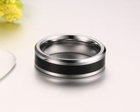 Men's Engraved Black Stripe Band Ring