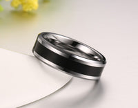 Men's Engraved Black Stripe Band Ring