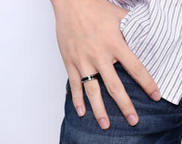 Men's Engraved Black Stripe Band Ring