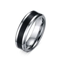 Men's Engraved Black Stripe Band Ring