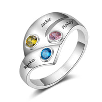 Sterling Silver Wave Three Birthstone Name Ring