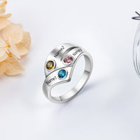 Sterling Silver Wave Three Birthstone Name Ring