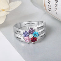 Sterling Silver Heart Petal Flower Family Ring