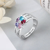 Sterling Silver Heart Petal Flower Family Ring