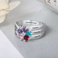 Sterling Silver Heart Petal Flower Family Ring