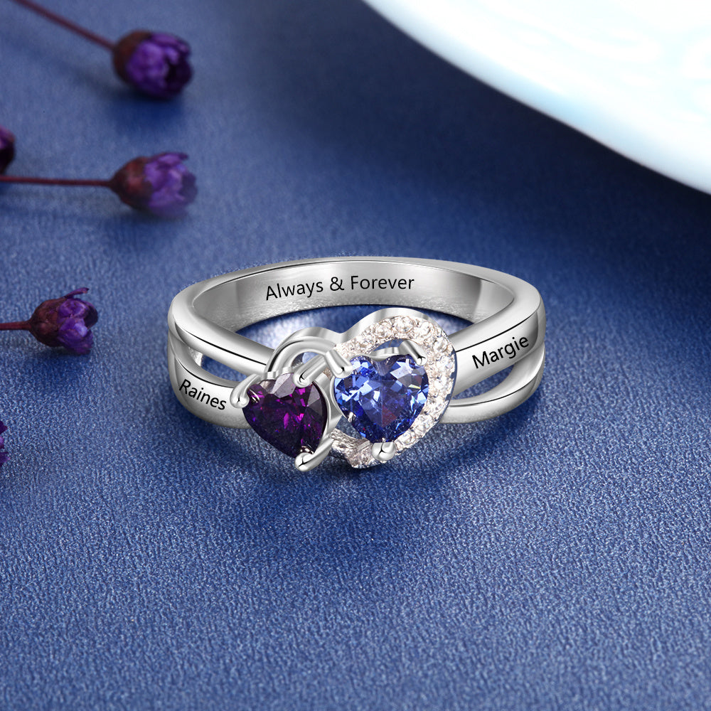 Sterling Silver Double Heart Name Ring
