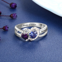 Sterling Silver Double Heart Name Ring