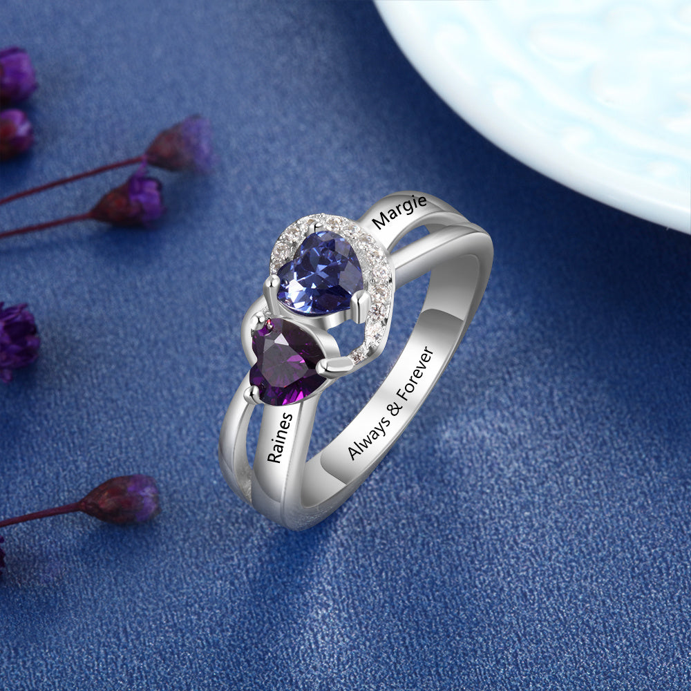 Sterling Silver Double Heart Name Ring