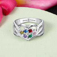 Sterling Silver Family Heart Birthstone Name Ring