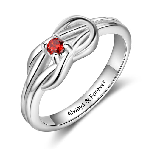 Birthstone Engraved Rhodium Plated Ring