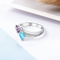 Sterling Silver Bypass Two Heart Birthstone Ring