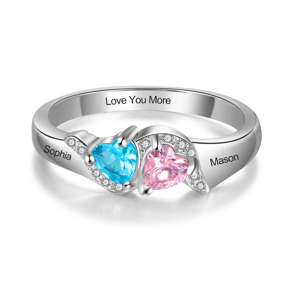 Sterling Silver Two Heart Stone Name Ring