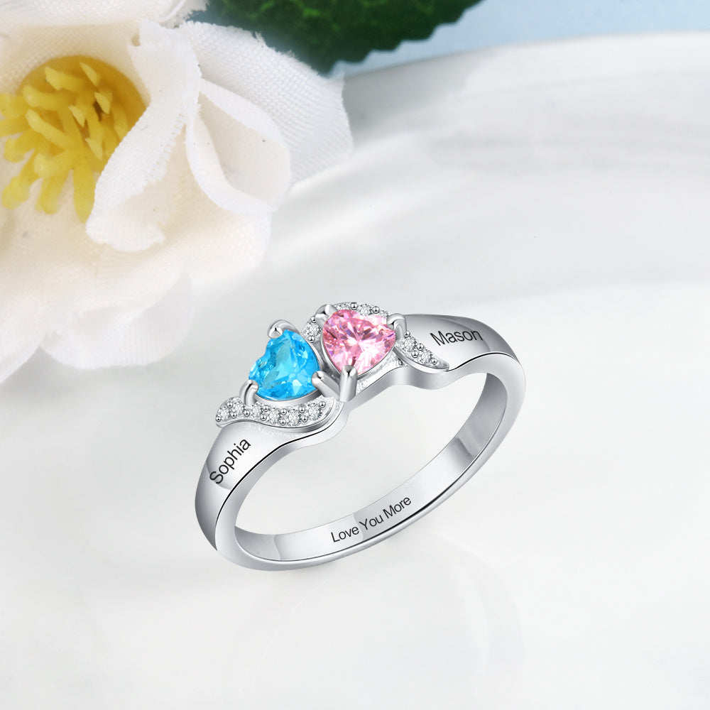 Sterling Silver Two Heart Stone Name Ring