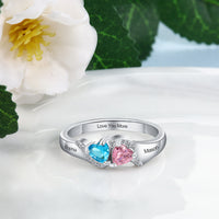 Sterling Silver Two Heart Stone Name Ring