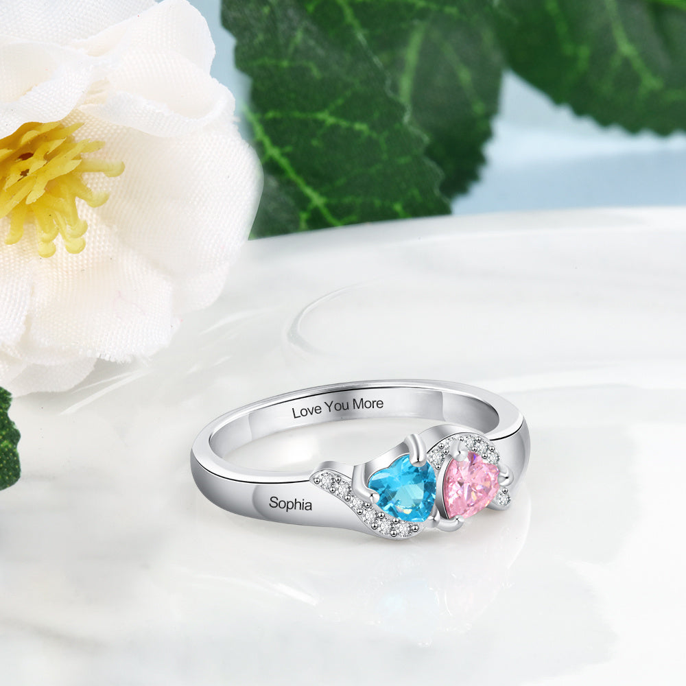 Sterling Silver Two Heart Stone Name Ring
