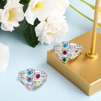 Sterling Silver Heart Cluster Family Birthstone Ring