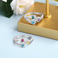 Sterling Silver Open Hearts Birthstone Ring
