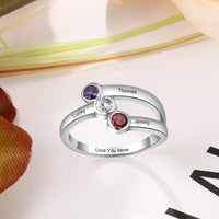 Sterling Silver Three Name Bypass Birthstone Ring