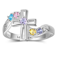 Sterling Silver Cross Birthstone Name Ring