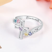 Sterling Silver Cross Birthstone Name Ring