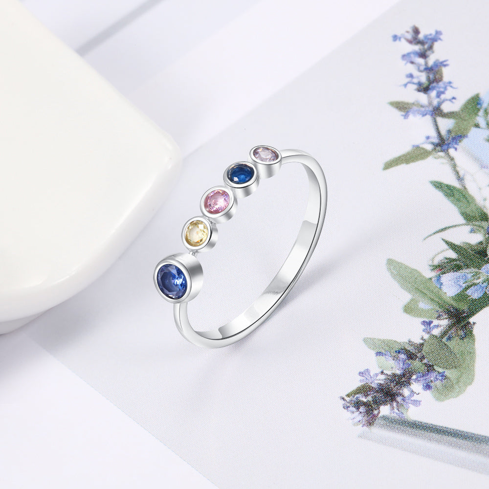 Sterling Silver Row of Birthstones Ring