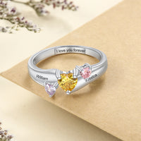 Sterling Silver Three Heart Birthstone Name Ring