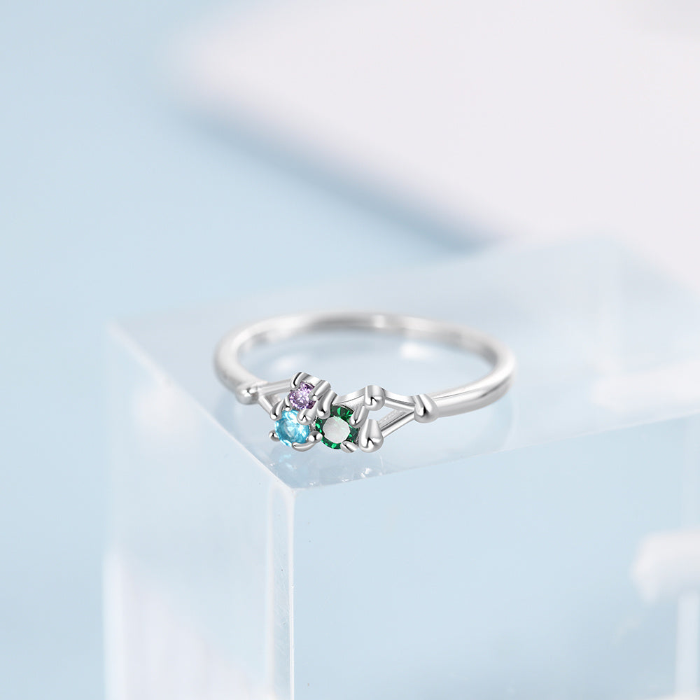 Sterling Silver Dainty Three Birthstone Ring