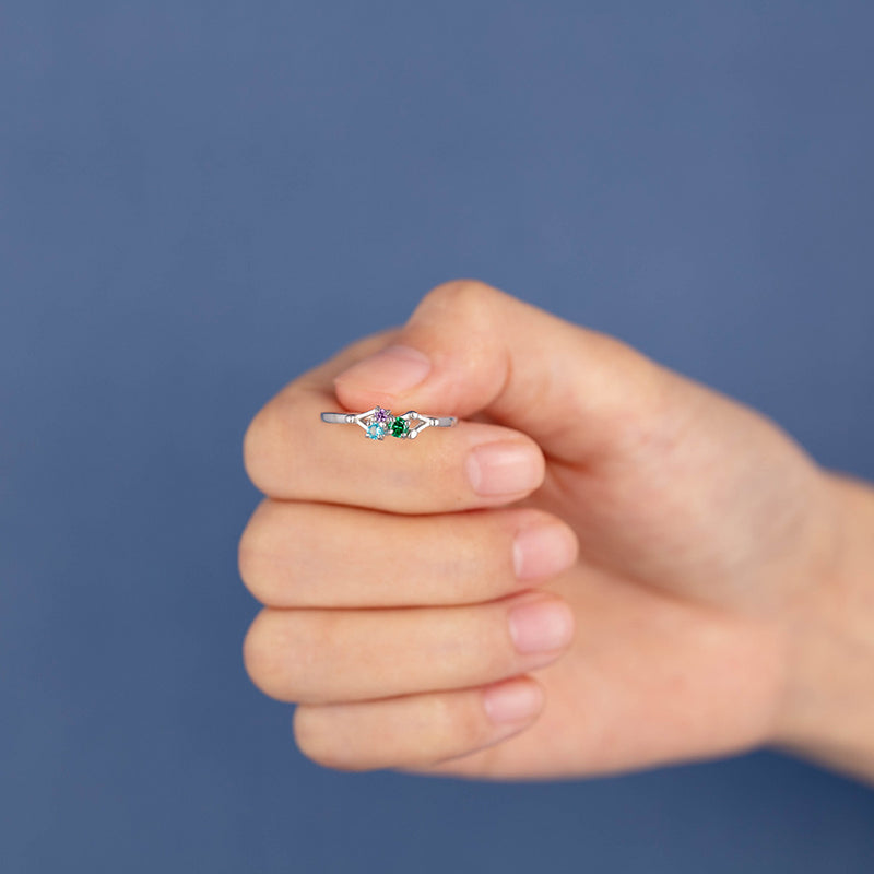 Sterling Silver Dainty Three Birthstone Ring