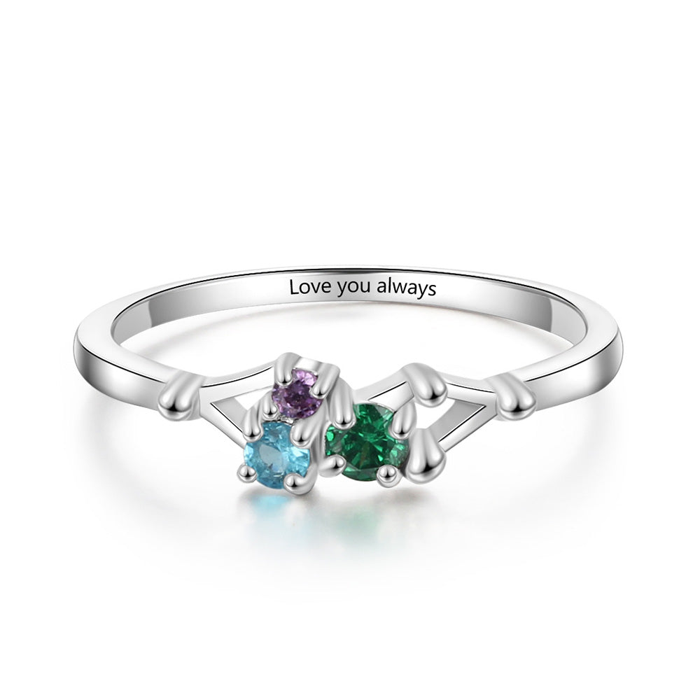 Sterling Silver Dainty Three Birthstone Ring