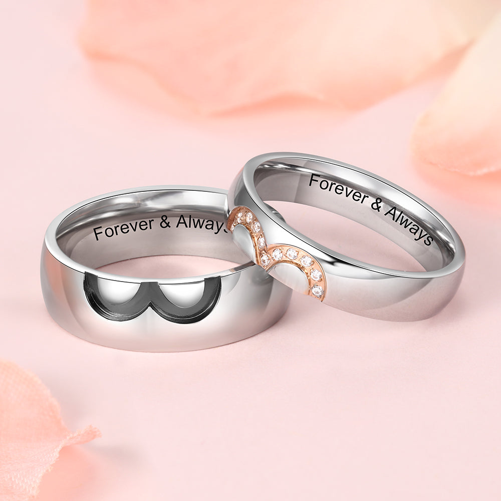 Engraved Matching Heart Couple Rings