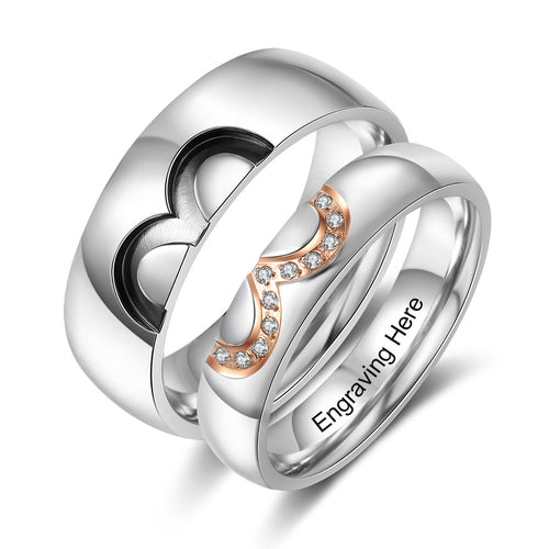 Engraved Matching Heart Couple Rings