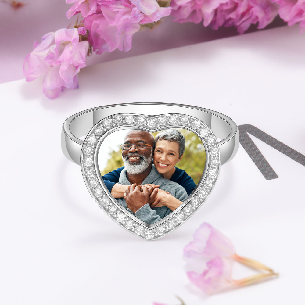 Heart Photo Ring with Crystal Halo