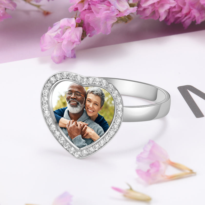 Heart Photo Ring with Crystal Halo